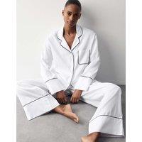 Autograph Pure Cotton Striped Revere Pyjama Set White