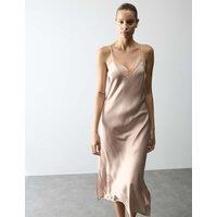 Autograph Satin Lace Detail Long Chemise Light Beige