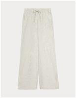 M&S Seersucker Pull On Wide Leg Trousers Navy Mix