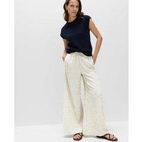 M&S Seersucker Pull On Wide Leg Trousers Navy Mix