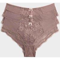 M&S 3 Pack Jasmine All Over Lace Hipster Knickers Praline