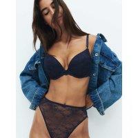 M&S Ida Lace Wired Push-Up Plunge Bra (A-E) Nightshade