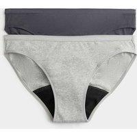 M&S 2 Pack Ribbed Period Bikini Knickers Grey Mix