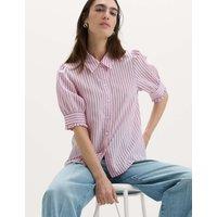 M&S Striped Collared Frill Detail Shirt Pink Mix