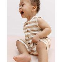 M&S Pure Cotton Striped Romper (0-3 Years) Multi