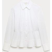M&S Pure Cotton Button Through Peplum Shirt Soft White