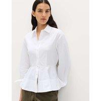 M&S Pure Cotton Button Through Peplum Shirt Soft White