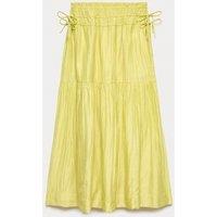 Per Una Ruched Waist Midi Tiered Skirt Soft Lime