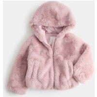 M&S Faux Fur Hooded Jacket (2-8 Yrs) Dusted Pink