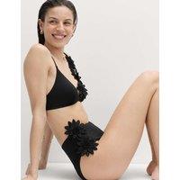 M&S Floral Detail High Waisted Bikini Bottoms Black