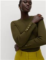 Ribbed Crew Neck Button Detail Jumper