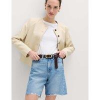 M&S Denim Barrel Raw Hem Mid Rise Shorts Light Indigo