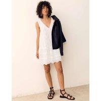 Per Una Lyocell Rich Broderie V-Neck Mini Smock Dress Soft White