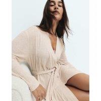 M&S Cotton Blend Pointelle Wrap Oatmeal