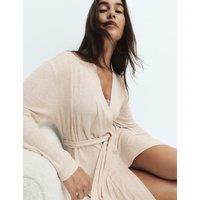 M&S Cotton Blend Pointelle Wrap Oatmeal