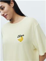 M&S Cotton Modal Fruit Graphic Oversized T-Shirt Blue Mix