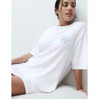M&S Cotton Modal Fruit Graphic Oversized T-Shirt White Mix