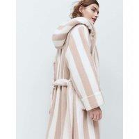 M&S Wide Stripe Hooded Dressing Gown Neutral