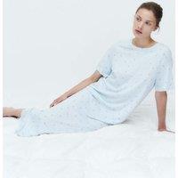 M&S Cotton Modal Printed Long Nightdress Light Blue Mix