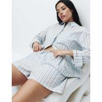 M&S Pure Cotton Cambric Striped Pyjama Shorts Blue Mix