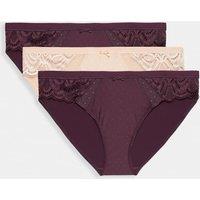 M&S 3pk Amelia Lace Bikini Knickers Dark Aubergine