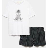 M&S Cotton Rich Printed Shortie Set Black