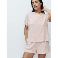 M&S Cotton Rich Printed Shortie Set Peach