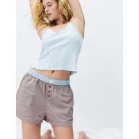 M&S Pure Cotton Poplin Checked Pyjama Shorts Burgundy