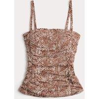 M&S Tummy Control Printed Ruched Tankini Soft Brown Mix