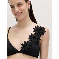 M&S Floral Detail Plunge Bikini Top Black