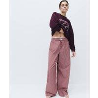 M&S Pure Cotton Poplin Striped Pyjama Bottoms Burgundy