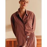 M&S Pure Cotton Poplin Striped Pyjama Shirt Burgundy
