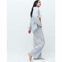 M&S Pure Cotton Cambric Striped Pyjama Bottoms Blue Mix
