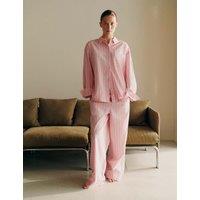 M&S Pure Cotton Cambric Striped Pyjama Bottoms Pink Mix