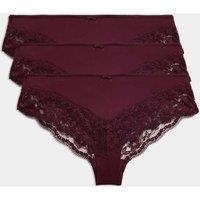M&S 3 Pack Jasmine Lace Trim Brazilian Knickers Dark Wine