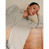 M&S Pure Cotton Striped Pyjama Shirt Blue Mix