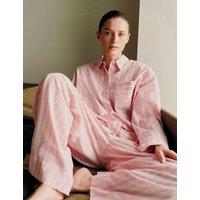 M&S Pure Cotton Striped Pyjama Shirt Pink Mix