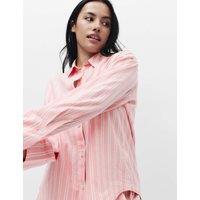 M&S Pure Cotton Striped Pyjama Shirt Pink Mix