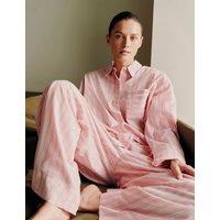 M&S Pure Cotton Striped Pyjama Shirt Pink Mix