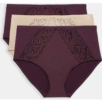 M&S 3pk Amelia Lace Full Briefs Dark Aubergine