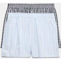M&S 2 Pack Pure Cotton Striped Pyjama Shorts Blue Mix
