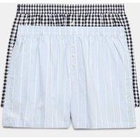 M&S 2 Pack Pure Cotton Striped Pyjama Shorts Blue Mix