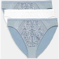 M&S 3pk Amelia Lace High Leg Knickers Light Steel Blue
