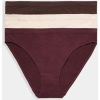 M&S 3 Pack Comfort Rib Seamless High Leg Knickers Wine Mix