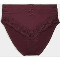 M&S 3 Pack Jasmine Lace Trim High Leg Knickers Dark Wine