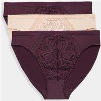 M&S 3pk Amelia Lace High Leg Knickers Dark Aubergine