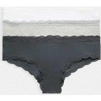 M&S 3pk Cotton Rich Hipster Knickers Dark Pewter