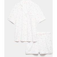 M&S Cotton Modal Ditsy Revere Shortie Set White Mix