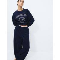 M&S Cotton Rich Loopback Wide Leg Joggers Navy