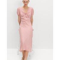 M&S Polka Dot Puff Sleeve Midaxi Tea Dress Pink Mix